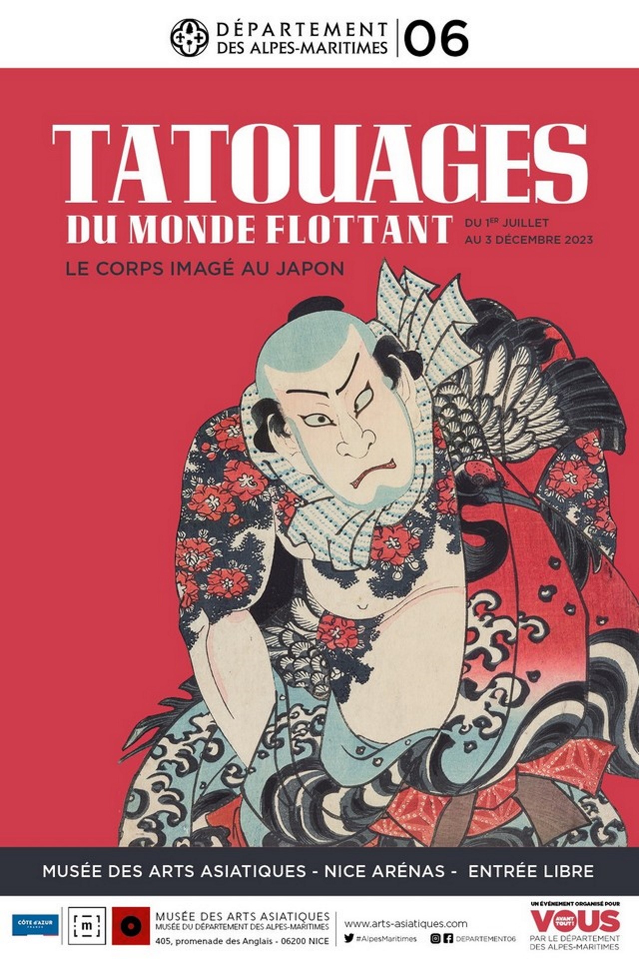 Akimitsu Takagi in the “Tatouages du Monde Flottant” exhibition at the Musée des Arts asiatiques in Nice.